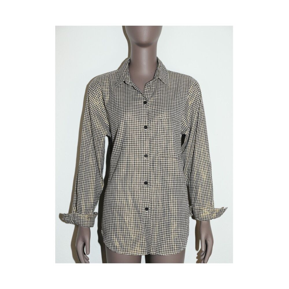 Cherokee Black White Gingham‎ Cotton Button-Down Collared Shirt Preppy VTG
